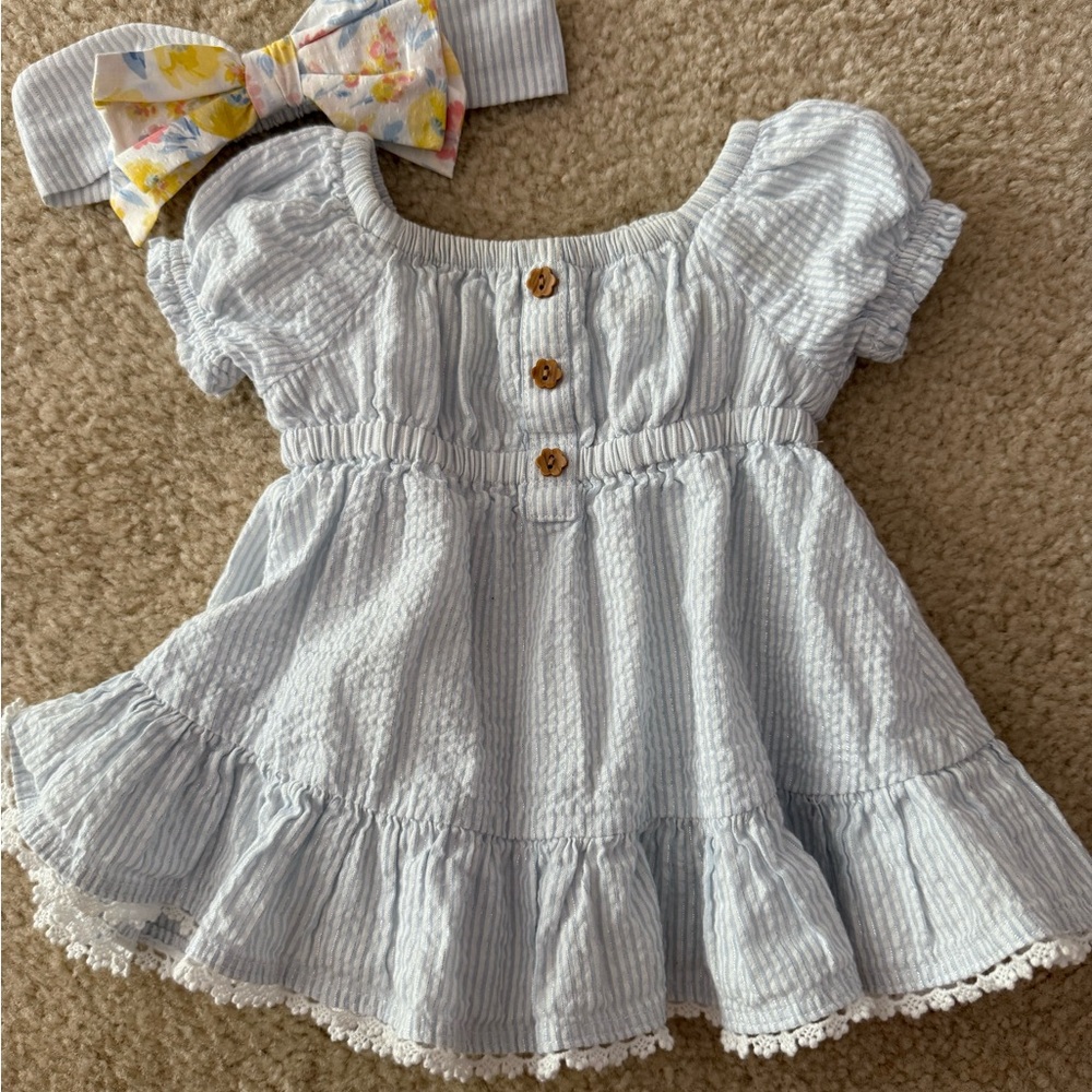 Tommy Bahama White Ruffled Babydoll Dress Girls 3-6 Months GUC